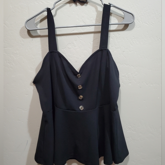 Women's Plus Size Button Front Cami Top Sweetheart Neck Ruffle Hem Slim Fit Tank - Picture 6 of 6